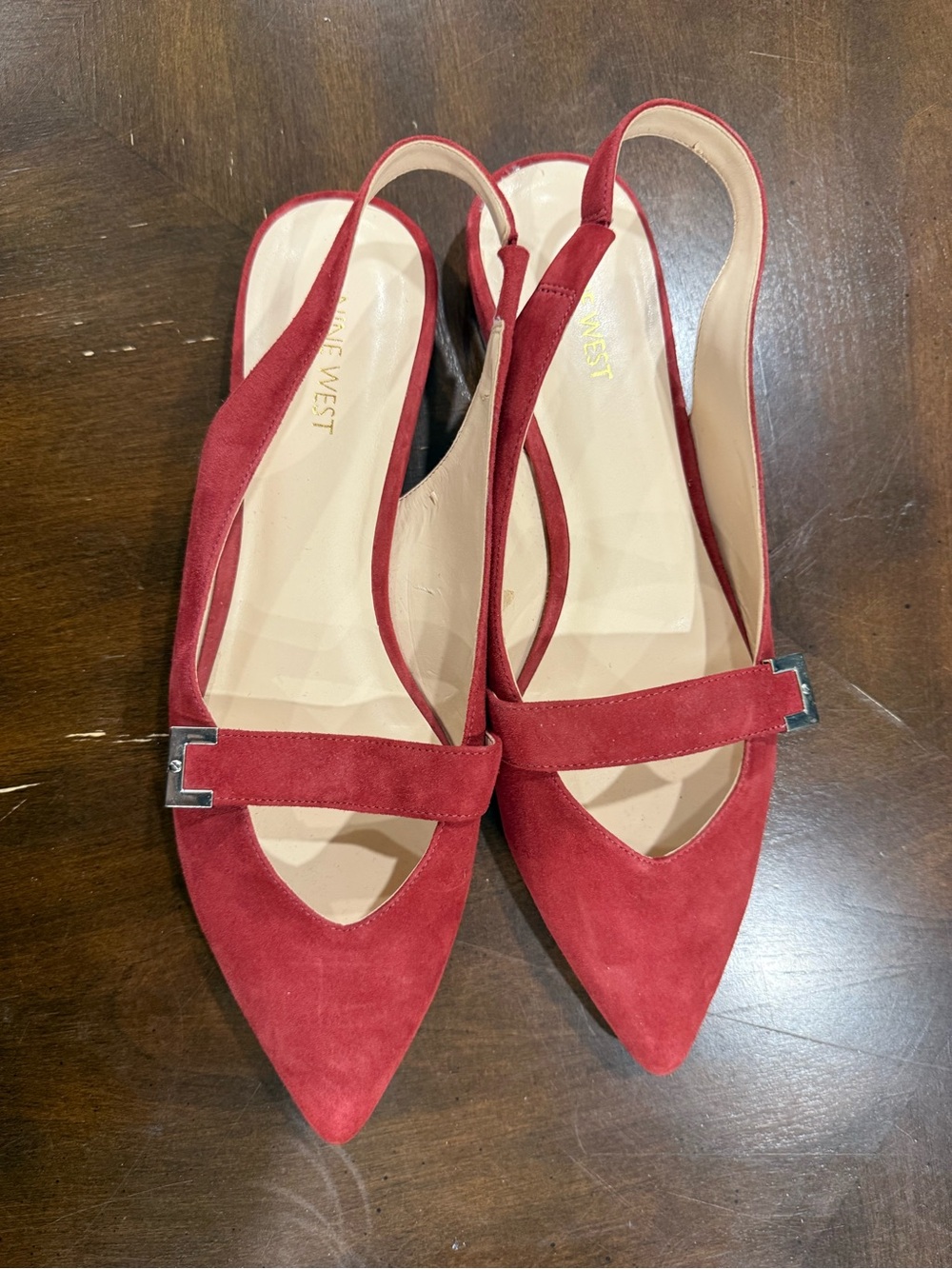 Nine West Red Suede Open-Back Block Heel Mules